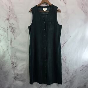 Talbots Dress Womens Large 12 Forest Green Fleeced Vest Button Vtg Dark Witchy